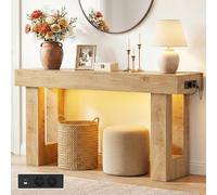 iSunirm Table Console avec Prises, 120x35x85 cm Console d’Entrée Étroite avec 2 Prises, 2 USB & Lumière à Détecteur, Couloir, Salon, Derrière Canapé, Chêne Naturel