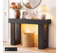 iSunirm Table Console avec Prises, 120x35x85 cm Console d’Entrée Étroite avec 2 Prises, 2 USB & Lumière à Détecteur, Couloir, Salon, Derrière Canapé, Noir
