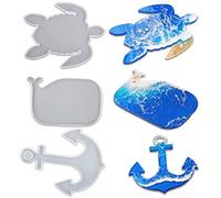 iSuperb 3 Pièces Moules Plateau Grand en Silicone pour Résine Époxy Moules Baleine Tortue Ancre Moules de Moulage en Résine pour Bricolage Coaster, Décoration de la Maison