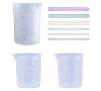 iSuperb 3 Pièces Tasses à Mesurer en Silicone 250ml 100ml et 6 Pièces Bâtons Mélangeurs en Silicone, Tasses pour Résine d'agitation Bâtons de Mélange pour Liquide époxy (3 cups+6 sticks)