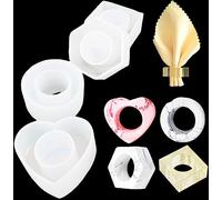 iSuperb 4 Moules en Silicone de Ronds de Serviette Moules Résine Époxy en Forme de Hexagone Carré Rond Cœur Moules pour Glace Chocolat Décoration de Gâteaux