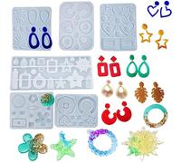 iSuperb 6 Pièces Boucle D'oreille Résine Moules Set Oreille Pendentif Silicone Moules avec Trou Bijoux Epoxy Moulage Moule Kit pour DIY Bohème Drop Dangle, Collier, Porte-clés (6 Pièces Moule)