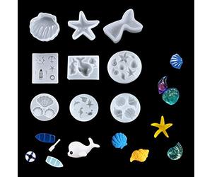 iSuperb 9 Pièces Moule en Silicone Résine Epoxy - Baleine Coquille Porte-clés pour Carillon éolien Bijoux Marque-Page