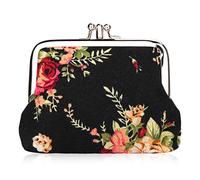 iSuperb Femmes Embrayage Porte-Monnaie Sac à Main Pochette Carte Titulaire Coin Purse Pochette Kiss Lock Wallet en Toile 12x9cm (Noir)