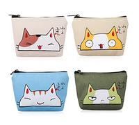 iSuperb Lot de 4 porte-monnaie en toile avec fermeture éclair, Chat mignon, 4.7*3.5 inches