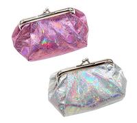 iSuperb Porte Monnaie à Fermoir 2 Pièces Petit Laser Portefeuille Pochette Femme Brillant Sac de Monnaie Tissu Laser Hasp Mini Coin Purse Pouch Bags (Rose Rouge + Blanc)
