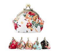iSuperb Porte Monnaie Femmes Rétro Wallet Portefeuille Fermoir clic-clac Embrayage Petit Porte-Monnaie Vintage Pochette Toile Sac à Main Pochette Kiss Lock Clutch Coin Purse Cadeau pour Fille (Blanc)