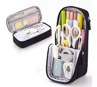 iSuperb Trousses Scolaire Debout Sac de Papeterie Trousse Pliante Grande Plumier Papeterie Pouch Téléphone Portable Support Stand Poche Crayon Filles Garcon Standing Pencil Case (Noir)