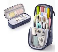 iSuperb Trousses Scolaire Debout Sac de Papeterie Trousse Pliante Grande Plumier Papeterie Pouch Téléphone Portable Support Stand Poche Crayon Filles Garcon Standing Pencil Case (Bleu)