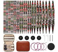 Iswawo Lot de 13 paires d'aiguilles à tricoter circulaires interchangeables en aluminium courtes de 10,2 cm pour chaussettes de tailles US 3 à 10 mm avec câble à 4 cordons, étui à accessoires, cadeau