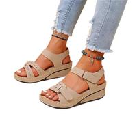 ISZI 2023 Femmes Sandales Été Bout Ouvert Dames Sandales en Cuir PU Sandales Compensées Orthopédiques À Semelle Souple avec Boucle de Cheville À Crochet Chaussures de Sport,Blanc,US9/EU40