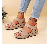 ISZI 2023 Femmes Sandales Été Bout Ouvert Dames Sandales en Cuir PU Sandales Compensées Orthopédiques À Semelle Souple avec Boucle de Cheville À Crochet Chaussures de Sport,Blanc,US9/EU40