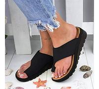 ISZI 2023 Sandales Été Cuir Femmes Sandales avec Support de Orthopédique Bout Ouvert Plateforme Hallux Valgus Plateforme Slingback Chaussures de Plage,Noir,EU42/US10
