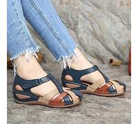 ISZI Sandales Confortables pour Femme Sandales Orthopédiques en Cuir PU Compensées Sandale À Bout Fermé Été Vintage Mode Sangle Chaussures de Plage,Bleu,US8/EU39