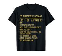 IT Professional Liste des réponses IT Liste de vérification technique Support T-Shirt