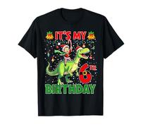 It’s My 6th Birthday Xmas Elf Riding Dinosaur Christmas Kids T-Shirt