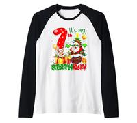 It’s My 7th Birthday Christmas 7 Years Old Santa Reindeer Manche Raglan