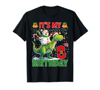 It’s My 8th Birthday Xmas Snowman Riding Dinosaur Christmas T-Shirt