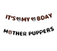 It’s My Bady Mother Puppers Bannière, Pré-Enfilée Adorable Patte Chiot Bannière Fond Joyeux Anniversaire Décorations à Suspendre Idéales et Cadeaux Fête(Marron, Noir)