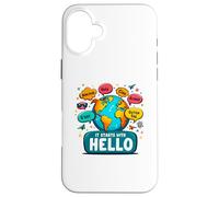 It Starts with Hello Friendship Inclusion Language Teacher Coque pour iPhone 16 Plus