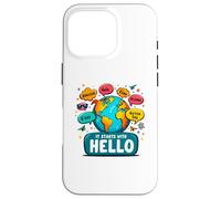 It Starts with Hello Friendship Inclusion Language Teacher Coque pour iPhone 16 Pro