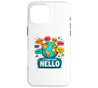 It Starts with Hello Friendship Inclusion Language Teacher Coque pour iPhone 16 Pro Max