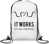It Works On My Machine Programmer Shrug Meme Sac de gym décontracté avec cordon de serrage Blanc