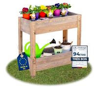ITA Carré Potager surélevé en Bois - 2 Jardinières sur Pied avec Feuille de Protection - pour Fleurs, Légume, Herbes - Extérieur & Intérieur - Gris
