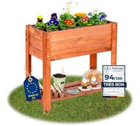 ITA Carré Potager surélevé en Bois - Jardinière avec Plateau sur Pied avec Feuille de Protection - pour Fleurs, Légume, Herbes - Extérieur & Intérieur - Brun