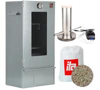 ITA Fumoir 7000 - Set de Smoker avec Générateur de Fumée - Armoire à Fumée avec Fenêtre & Thermomètre - Acier Alliage - Qualité UE, Direct du Fabricant - 81 cm avec 3 Niveaux