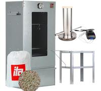 ITA Fumoir 7002 - Set Smoker avec générateur de fumée, Table - Armoire à Fumage avec fenêtre & thermomètre - Acier Inoxydable - Qualité UE, Direct Fabricant - 81 cm avec 3 Niveaux