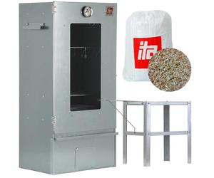 ITA Fumoir 7002 - Set Smoker avec table - Armoire à fumage avec fenêtre & thermomètre - Acier inoxydable - Qualité UE, Direct fabricant - 81 cm avec 3 niveaux