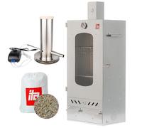 ITA Fumoir 7012 - Set Smoker avec générateur de fumée - Armoire avec fenêtre & cheminée - Acier allié - Qualité UE, Direct fabricant - 81 cm avec 3 niveaux