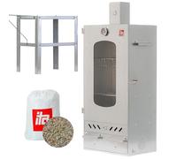 ITA Fumoir 7012 - Set Smoker avec table - Armoire avec fenêtre & cheminée - Acier allié - Qualité UE, Direct fabricant - 81 cm avec 3 niveaux