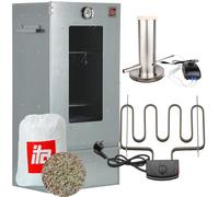 ITA Fumoir Électrique 7002 - Set Smoker avec Chauffage, générateur de fumée - Armoire à Fumage avec fenêtre & thermomètre - Acier Inoxydable - Qualité UE, Direct Fabricant - 81 cm avec 3 Niveaux