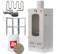 ITA Fumoir Électrique 7012 - Ensemble de Fumoir avec Élément Chauffant et Table - Armoire à Fumer avec Fenêtre & Cheminée - Acier Alliage - Qualité UE, Direct du Fabricant - 81 cm avec 3 Niveau