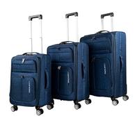 ITACA - Set Valise Souples à 4 roulettes - Lot Valise Tissu à Roulette - Sets de Bagages pour soute Avion, Soldes sur Set de valises à roulettes. Verrouillage à Combinaison, Bleu Jeans