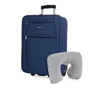 ITACA - Valise Cabine 55X40X20 légère et résistante Bagage Cabine idéal pour Voyages Courts Valise Cabine Tissu Souple 4 Roues pivotantes Compatible Ryanair, Bleu Marine