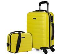 ITACA - Valise Cabine Rigide Légère à Roulette 4 Roues Pivotantes avec Cadenas à Combinaison Extensible. Bagage Cabine Idéal pour Voyager en Avion Petite Valise Compacte Avec trousse de toilett, Jaune