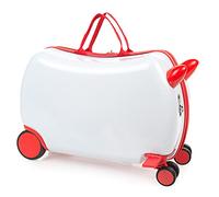 ITACA - Valise Enfant, Valise Siege Enfant, Fille Rigide légère à roulettes Assise Pratique Cabine Avion Bagage coloré pour Voyager de façon Autonome, Blanc-Rouge
