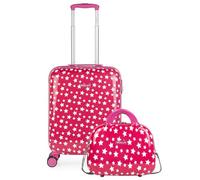 ITACA - Valise pour Enfant Rigide Légère avec roulettes Silencieuses Format Cabine Approuvé Avion Idéal pour Vacances Scolaires Valise Cabine Valise, avec Trousse de Toilette Compatible avec, Fuchsia