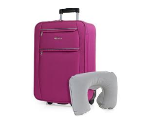 ITACA - Valise Trolley Cabin, Polyester EVA 50X40X20. avec Oreiller Cervical 2 Roues Bagage à Main. Semi-Rigide, résistant et léger. T71950B, Couleur Fuchsia