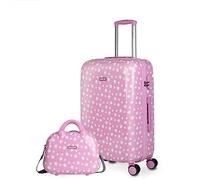 ITACA - Valises de Voyage pour Enfants Trolley en Polycarbonate imprimé étoiles. Rigides, Confortables et légères. 4 Roues et Cadenas. 2 Tailles : Petite Cabine et Moyenne., Rose, S