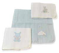 Italbaby Lot de 3 mousselines brodées bleues