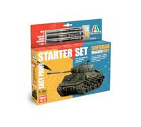 Italeri 75001 Ligne Starter Set - Easy Paint: M4A3E8 Sherman Fury, échelle 1:56, Plastic Model Kit/Modèle en plastique à assembler, comprend de la colle et 3 marqueurs acryliques pour peinture