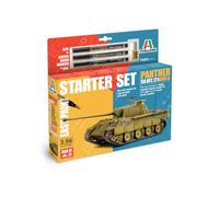 Italeri 75003 Ligne Starter Set - Easy Paint: Panther SD.Kfz.171 Ausf.A, échelle 1:56, Plastic Model Kit/modèle en Plastique à Monter, Comprend de la Colle et 3 marqueurs acryliques pour la Peinture
