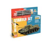 Italeri 75004 Ligne Starter Set - Easy Paint: Cromwell MK IV échelle 1:56 Plastic Model Kit/modèle en plastique à monter avec colle et 3 marqueurs acryliques pour peinture