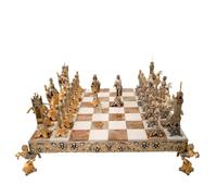 Italfama Ensemble de luxe Medici vs Pazzi Chess + Chess Board fabriqué en onyx et bronze
