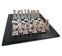 Italfama Ensemble d'échecs mythologiques grecs avec panneau d'échecs en bois noir blanc laqué