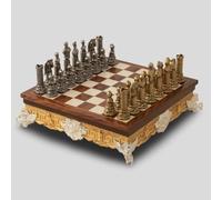 Italfama Roman Busts Set + Style Wooden and Metal Chessboard Box